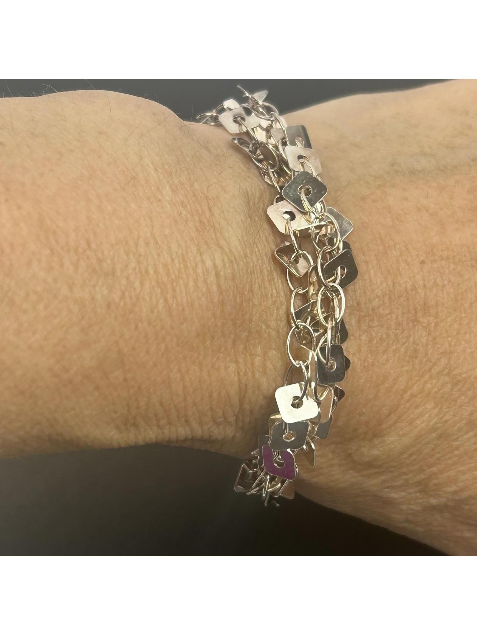Milor Italy 925 Sterling Silver Multi-Strand Square Charm Bracelet 13.52g